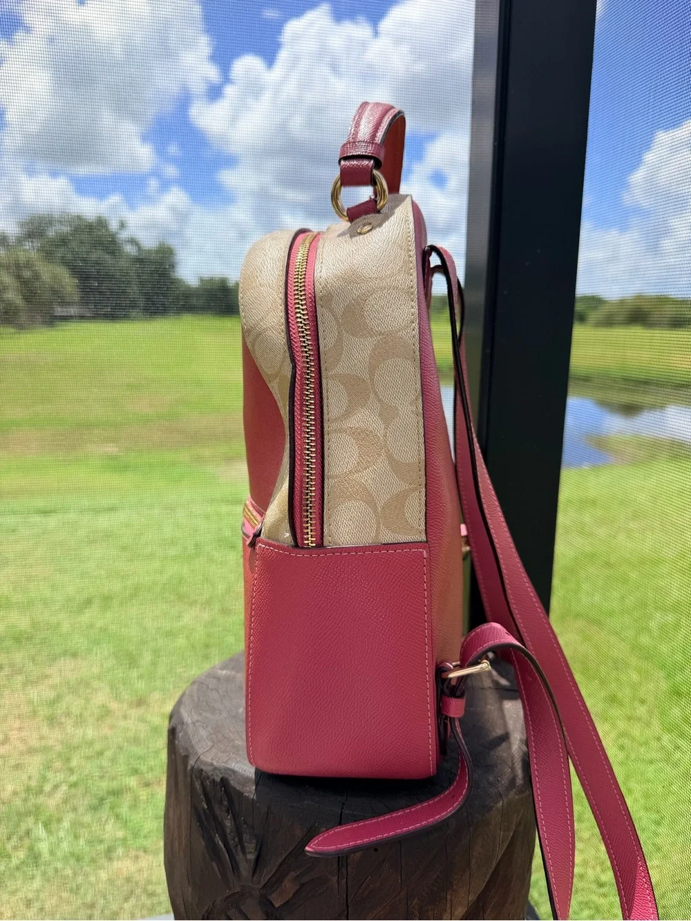 Coach Jordyn Backpack F76622 Rouge Pink Signature Canvas Leather